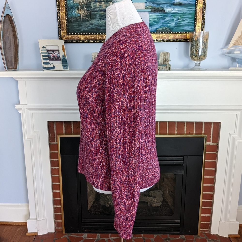 🍁 EUC Banana Republic Wool Cashmere Blend Ribbed Sweater in Berry, Size L - Picture 5 of 11